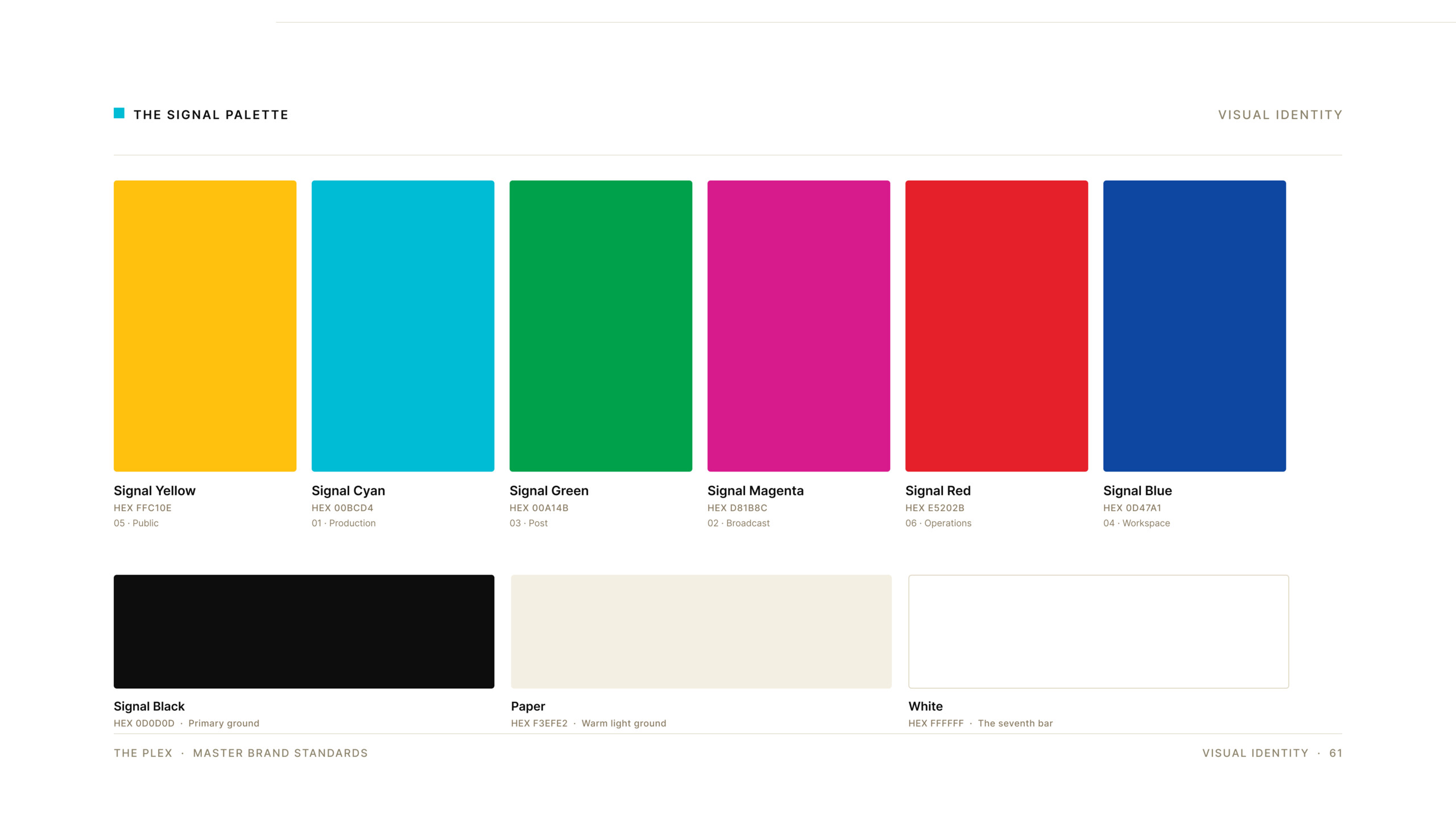 The Plex signal palette, brand identity by Good Word Agency, Fort Worth