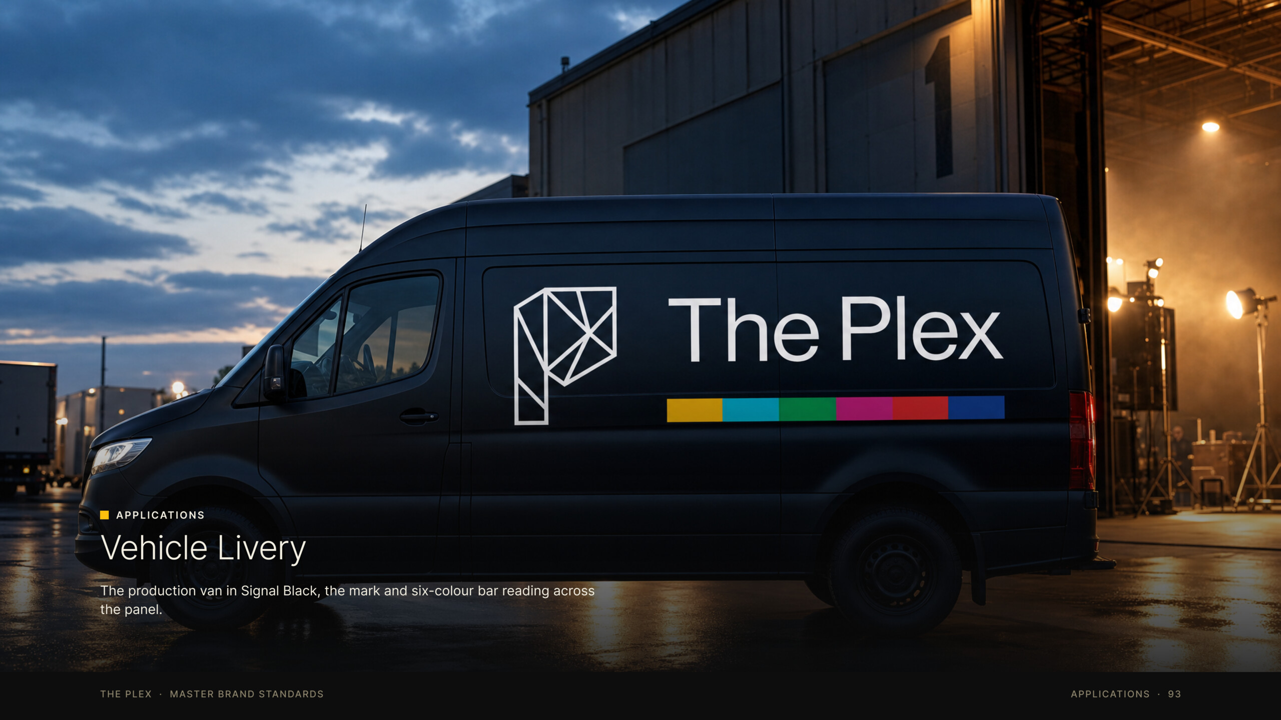 The Plex vehicle livery in Signal Black, brand application by Good Word Agency