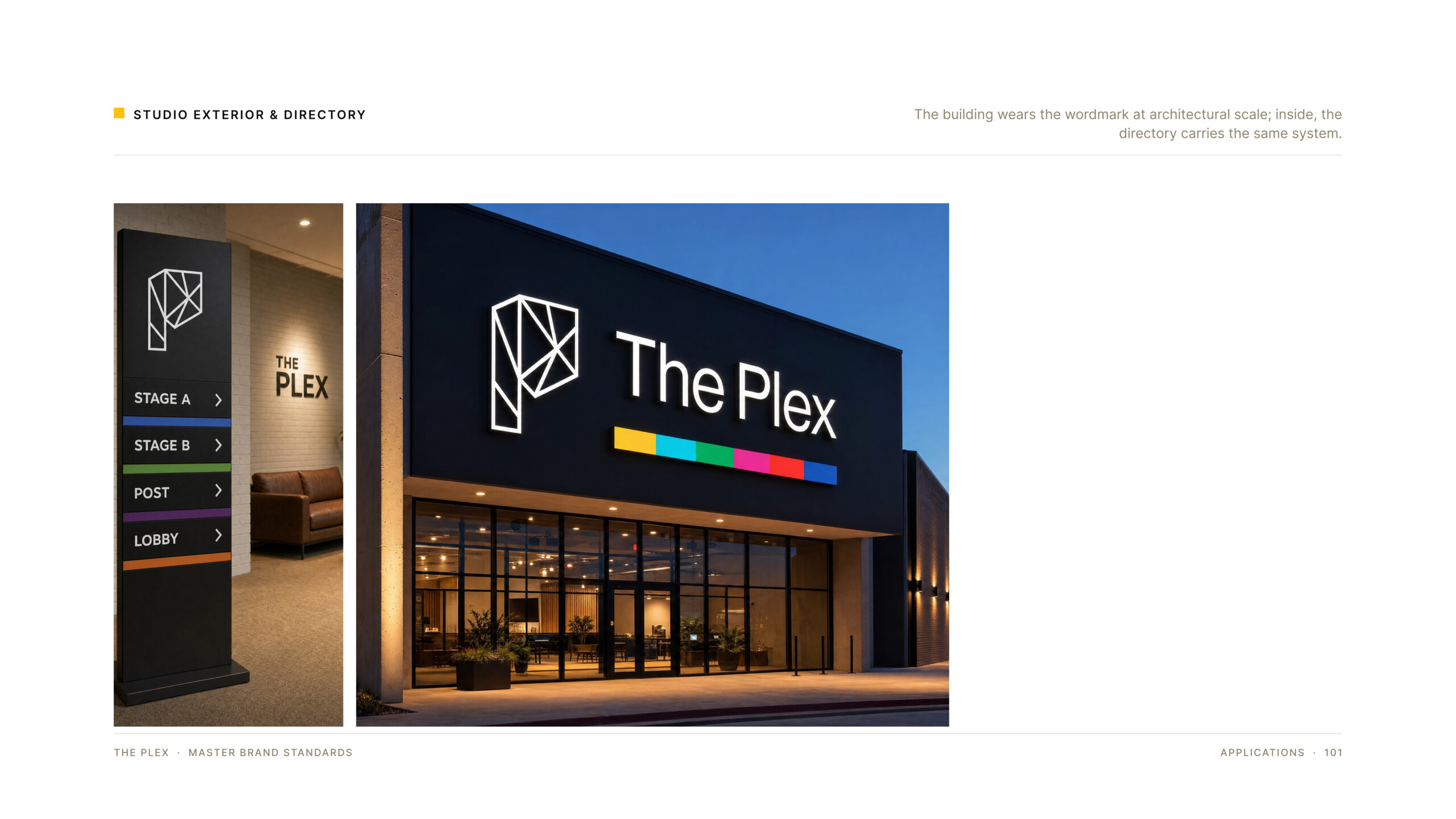 The Plex exterior directory signage, environmental wayfinding by Good Word Agency, Fort Worth