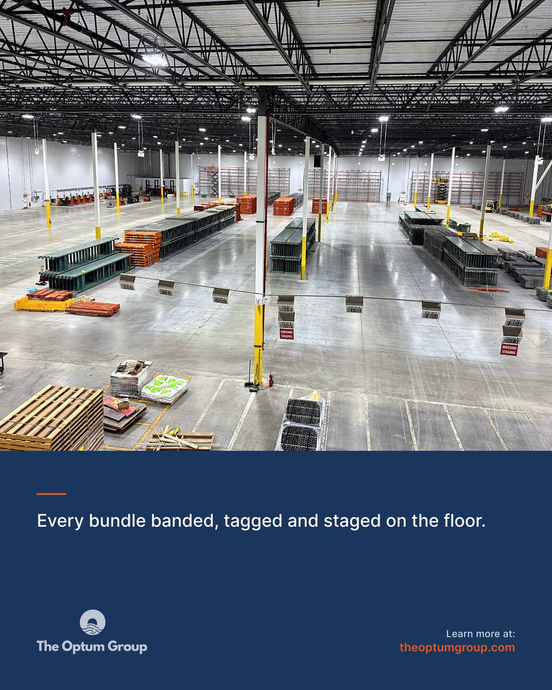 The Optum Group social post: every bundle banded, tagged and staged on the floor