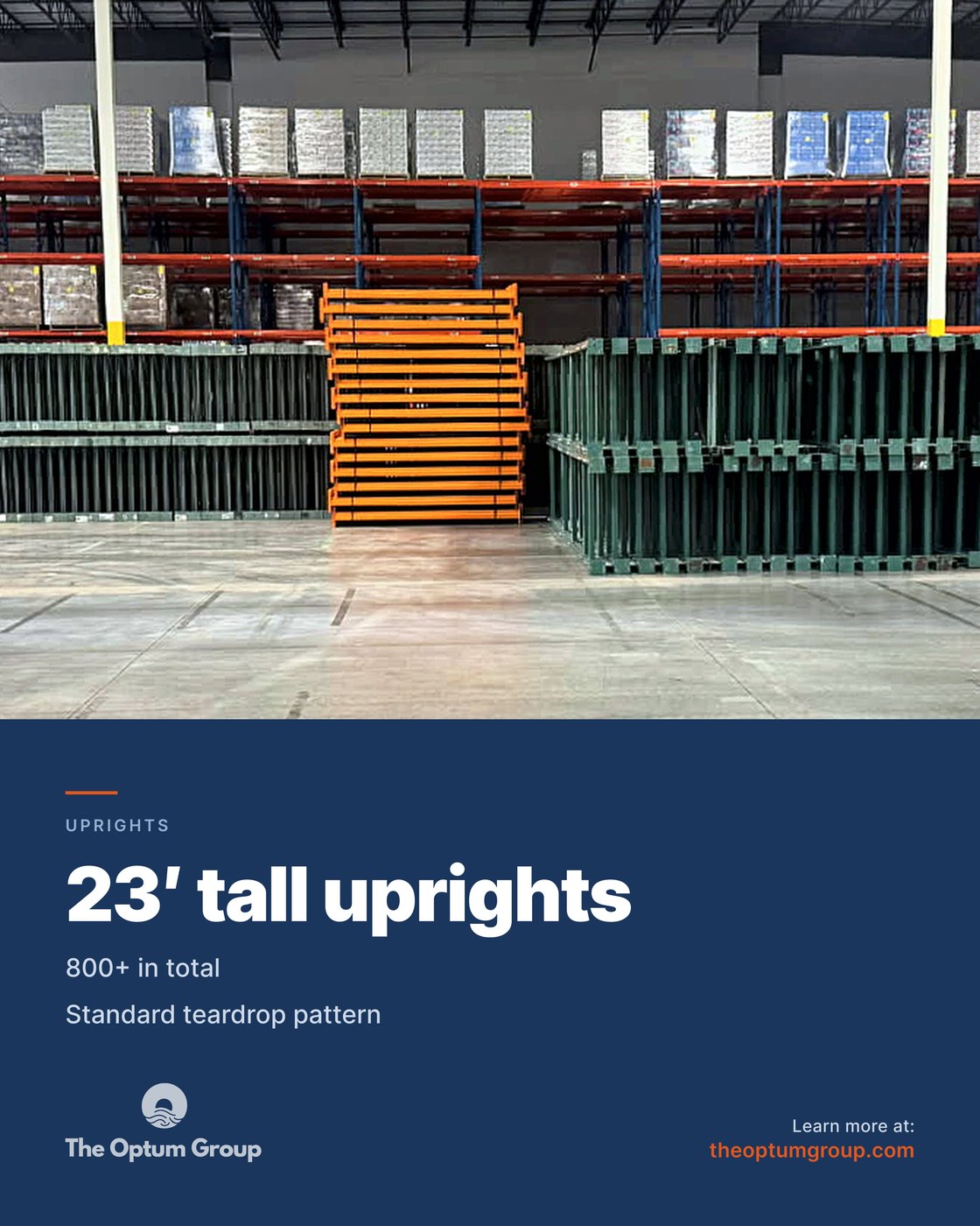 The Optum Group social post: 23 foot tall uprights, standard teardrop pattern