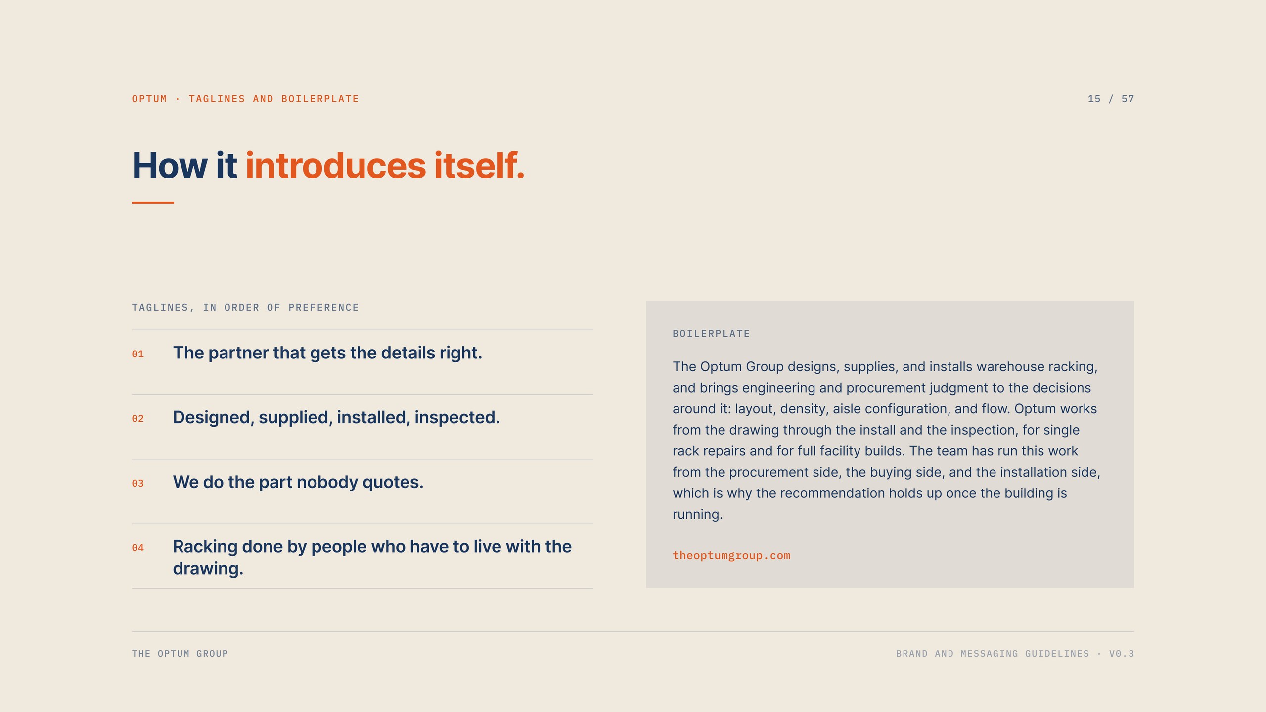 Taglines and boilerplate for The Optum Group, in order of preference