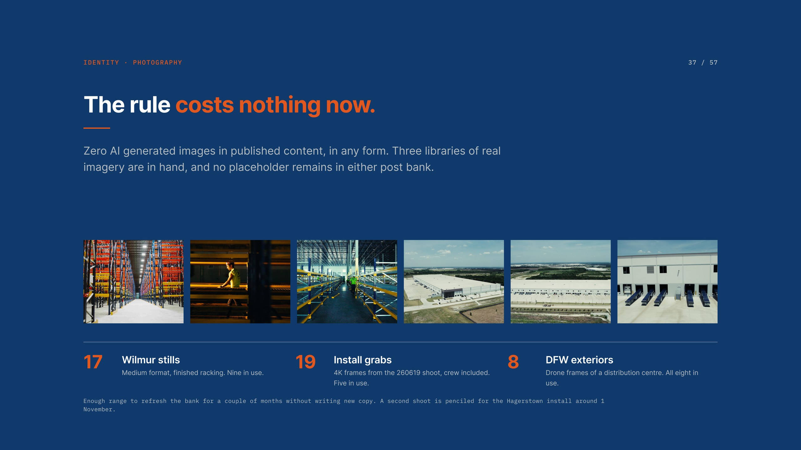 The photography section of The Optum Group brand guidelines, showing three libraries of real imagery