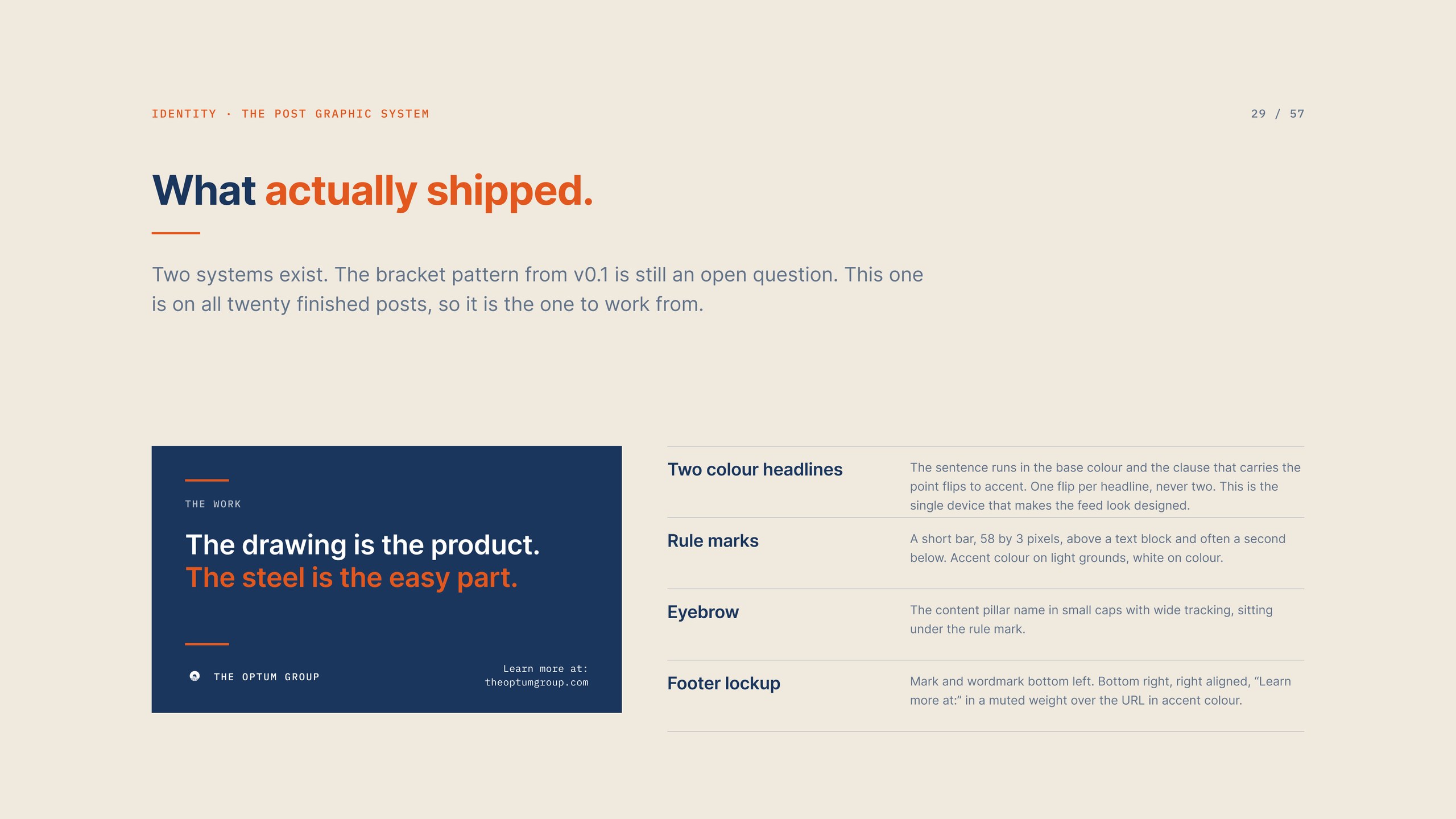 The Optum Group post graphic system: two colour headlines, rule marks, and a footer lockup