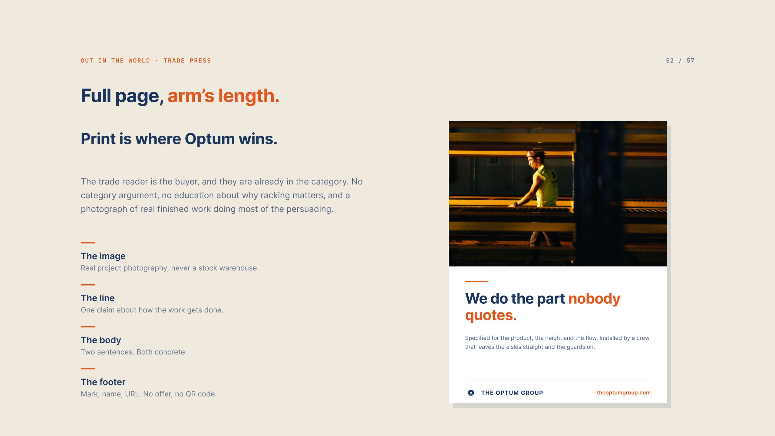 Trade print advertisement for The Optum Group using real project photography