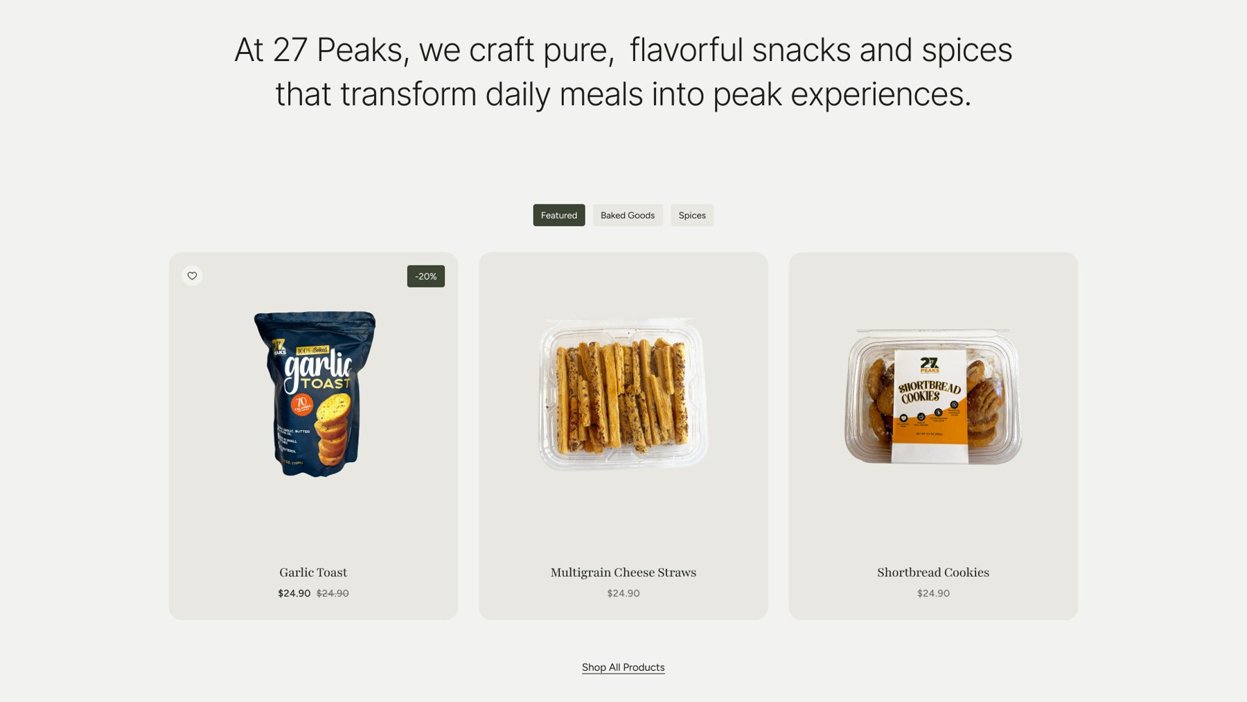 27 Peaks website brand story section