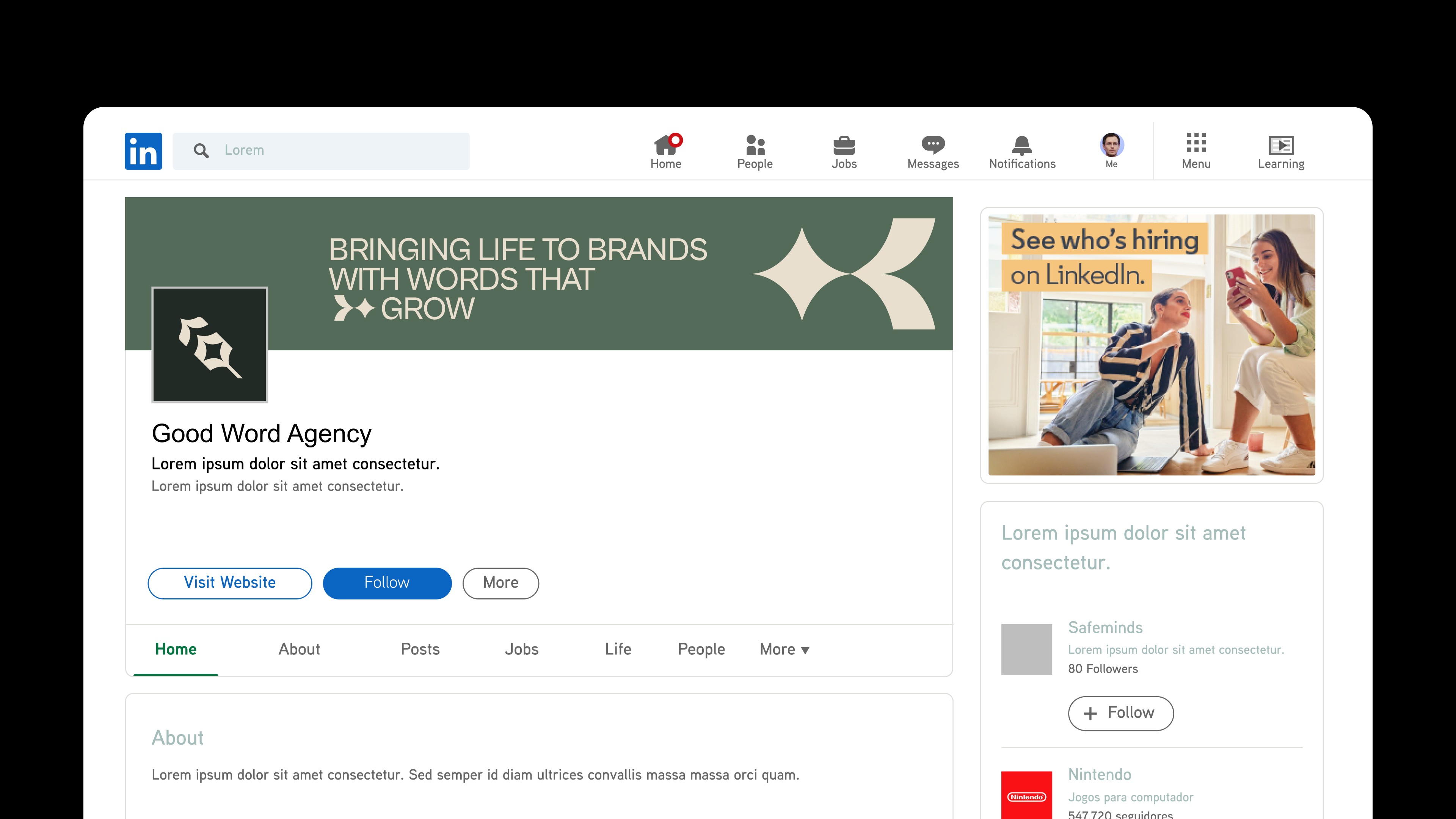 Good Word brand application: LinkedIn page