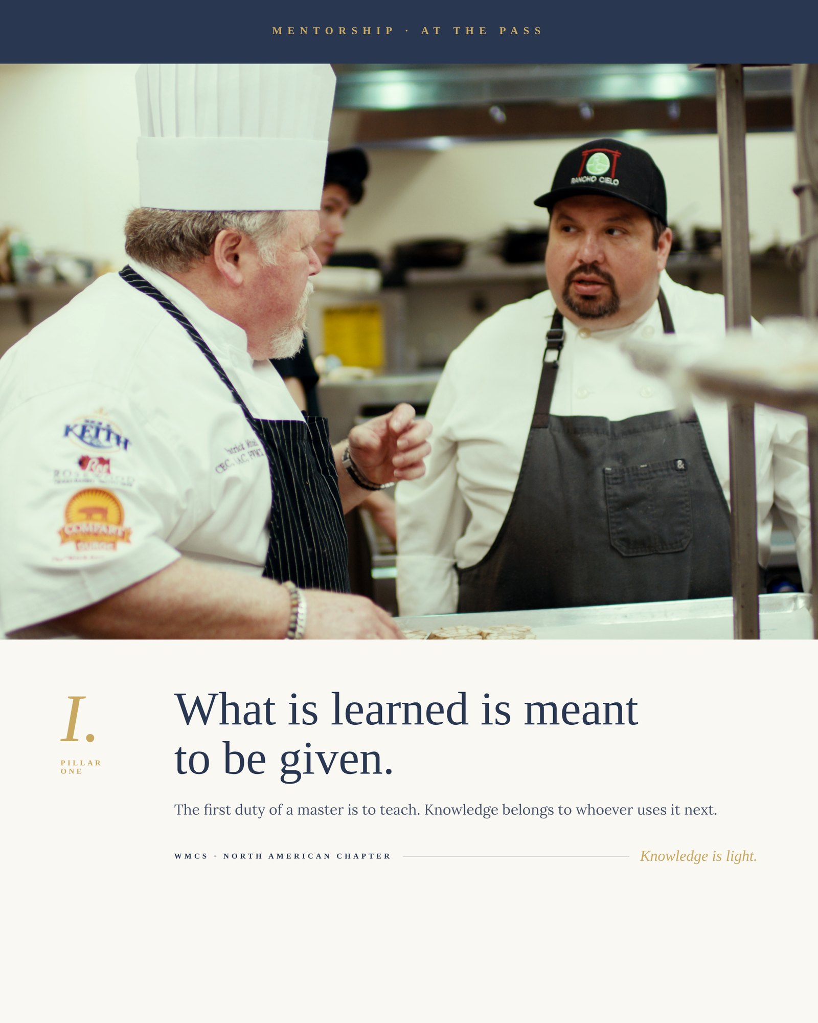Mentorship pillar post with two chefs at the pass