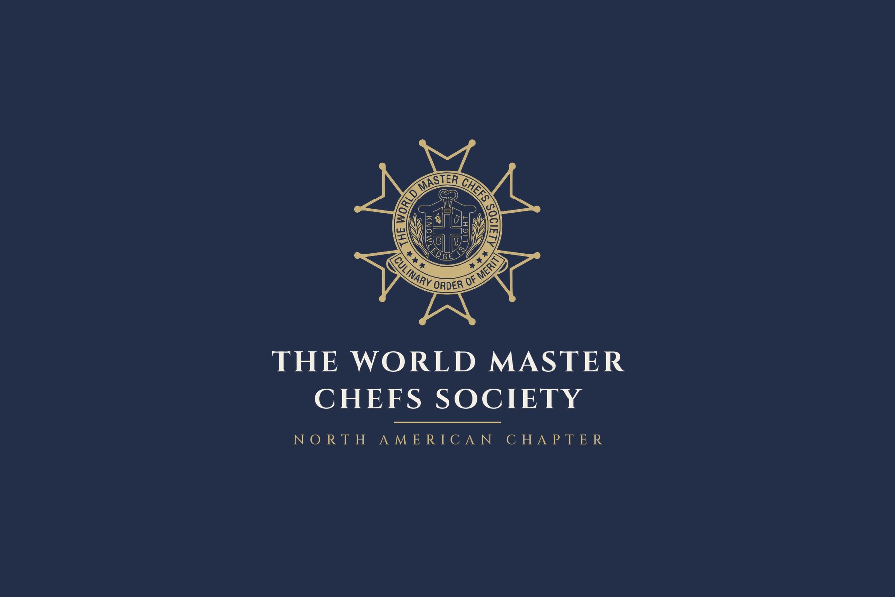 The World Master Chefs Society crest and wordmark in gold and ivory on navy