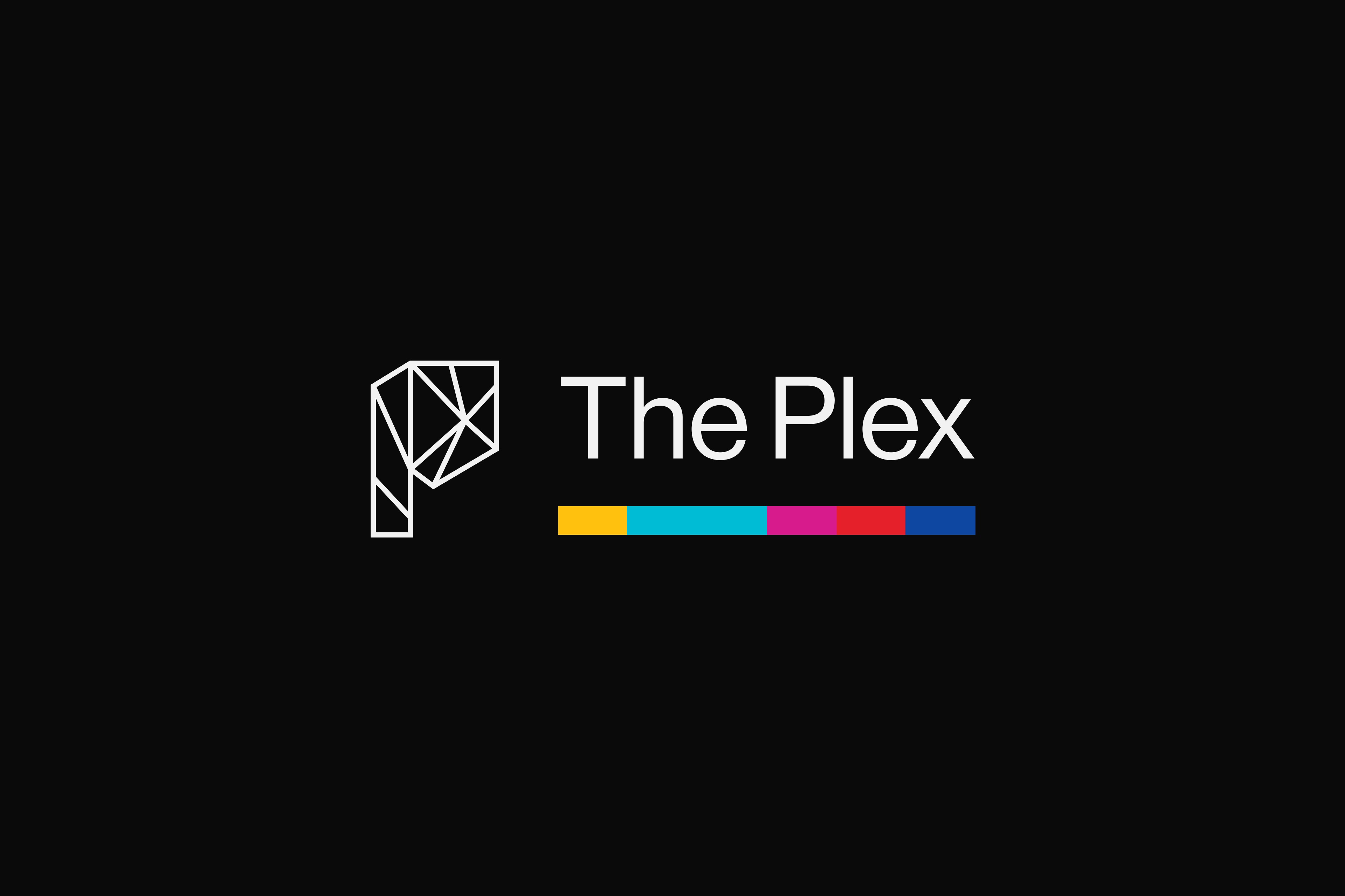 The Plex logo and signal color bar in white on black