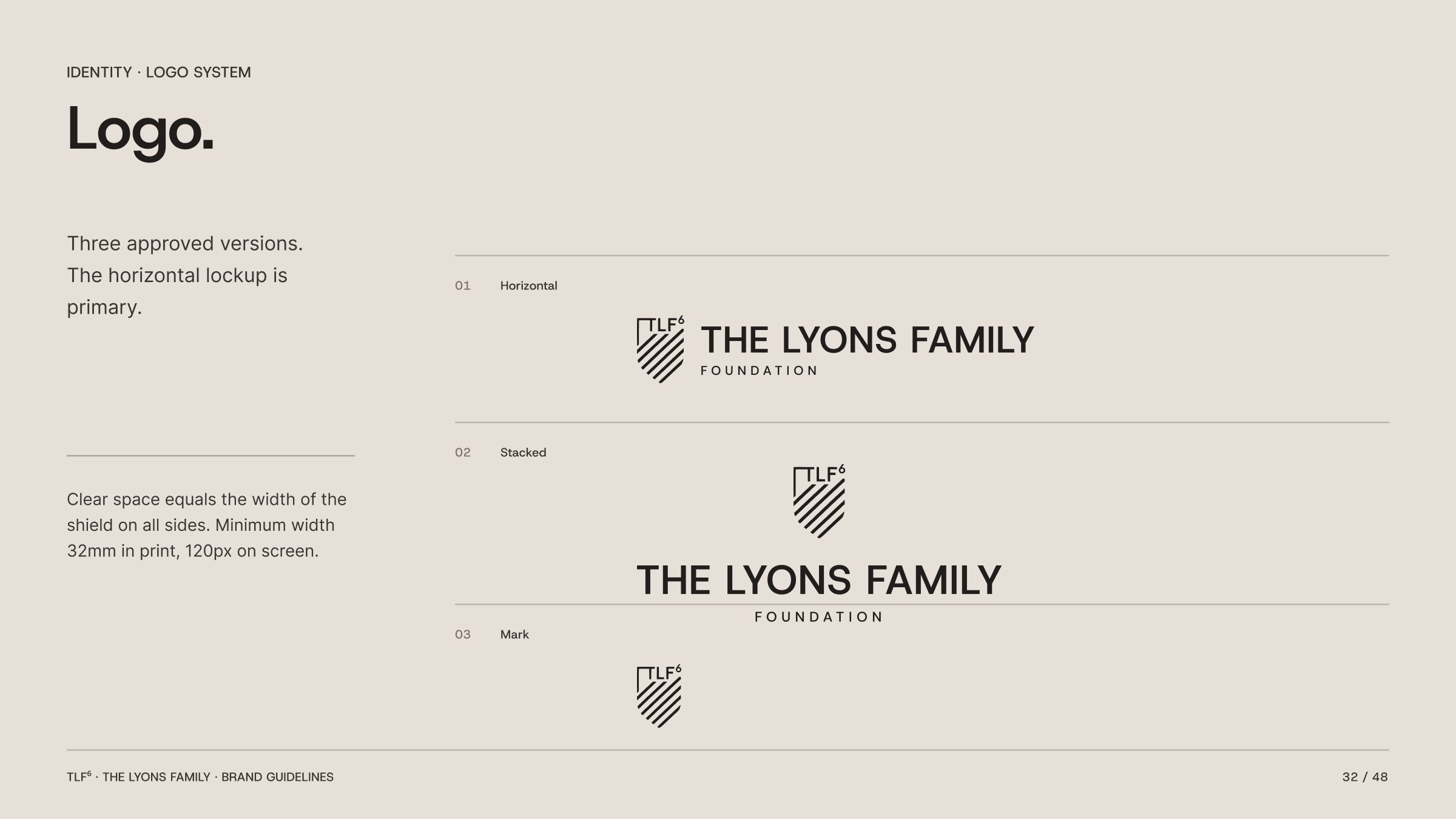 The three approved TLF6 logo versions: horizontal, stacked and mark