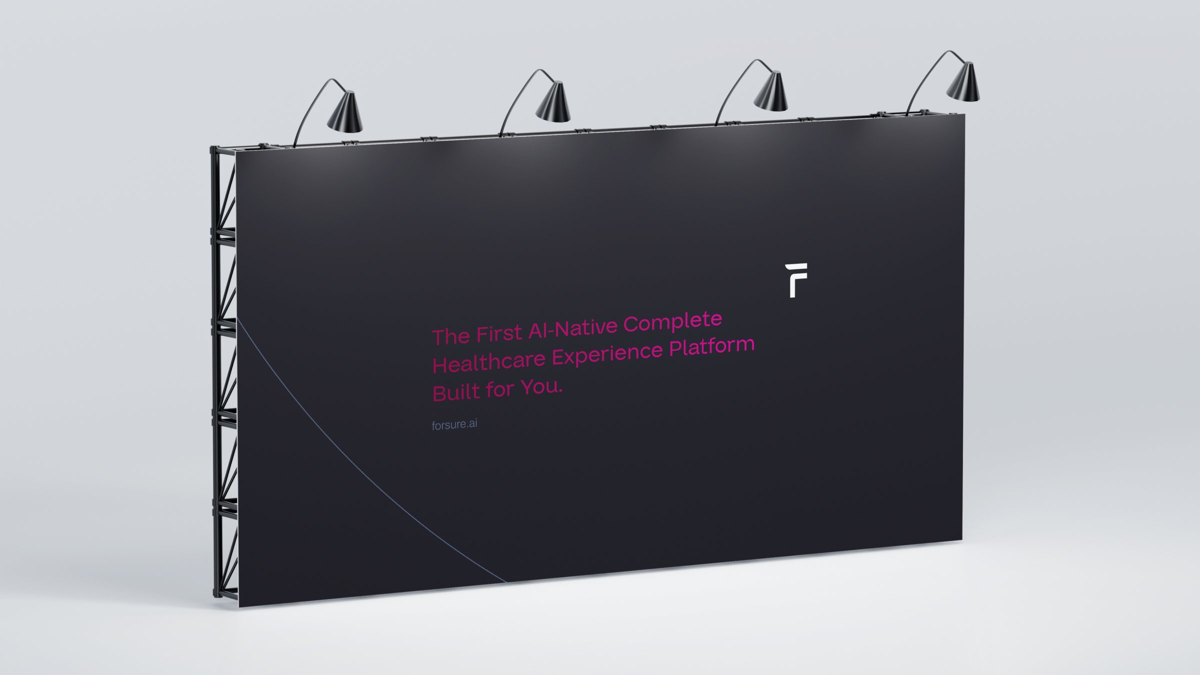 Forsure event backdrop in charcoal with a magenta headline