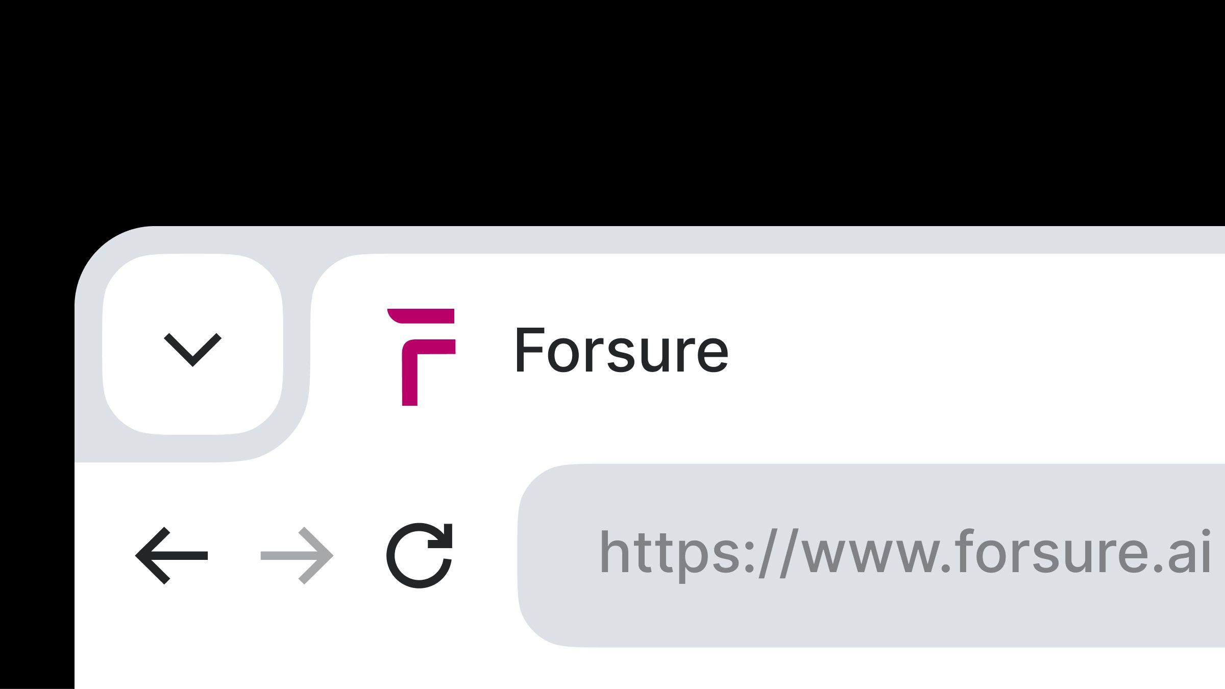 Forsure magenta F mark as a browser favicon next to the forsure.ai address