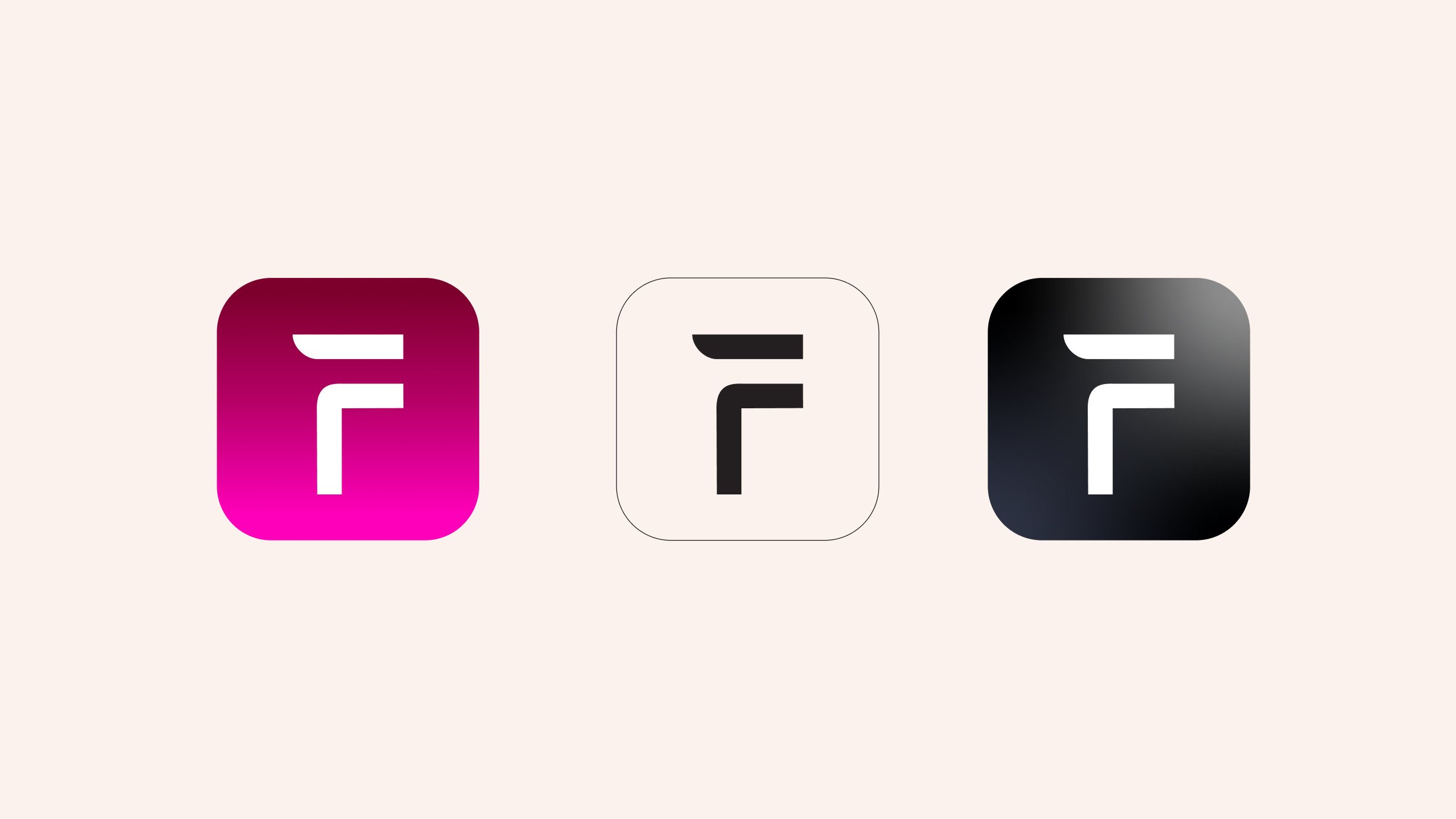 Three Forsure app icons in magenta, white and charcoal