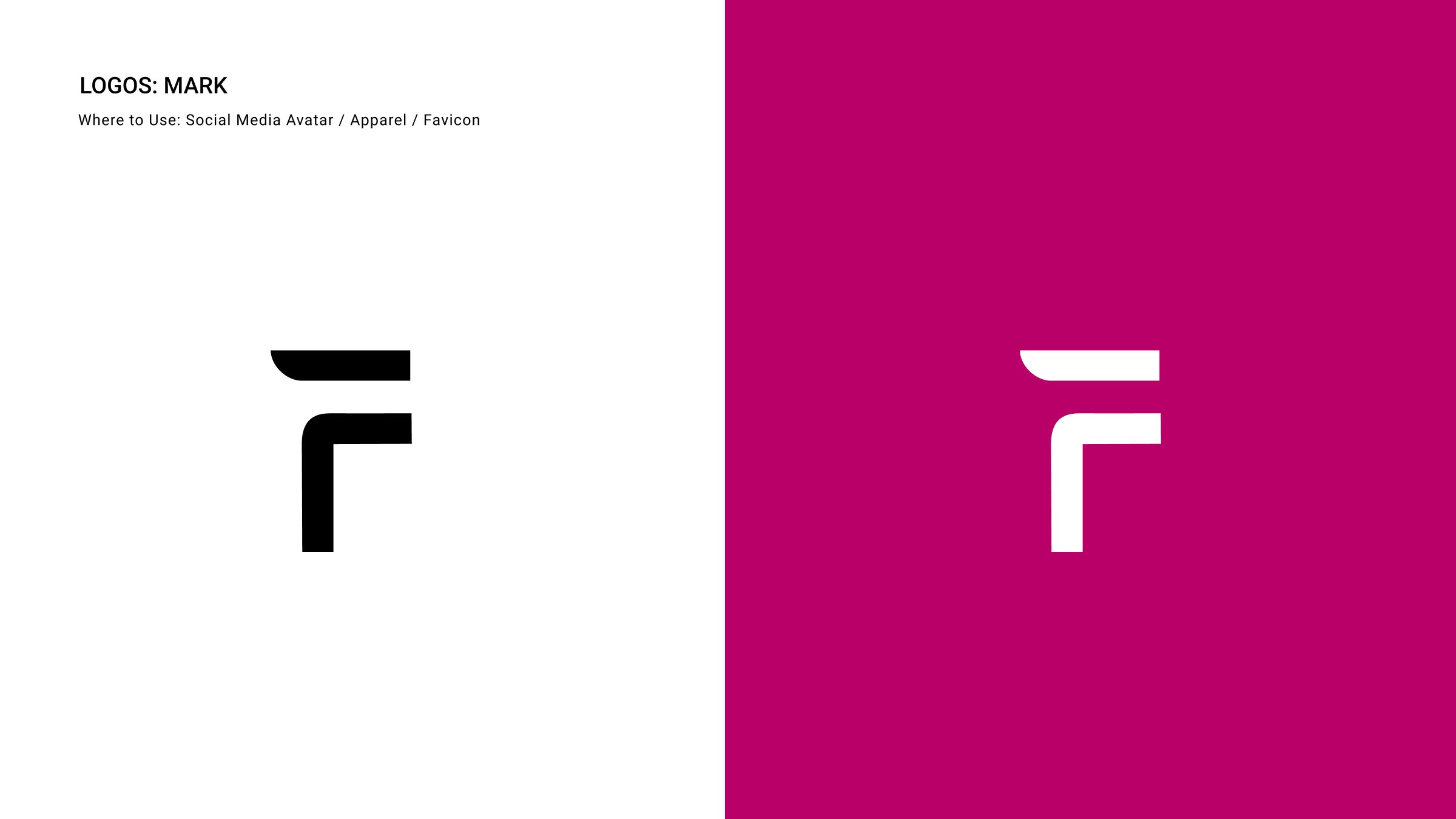 Forsure F mark in charcoal on white and in white on magenta