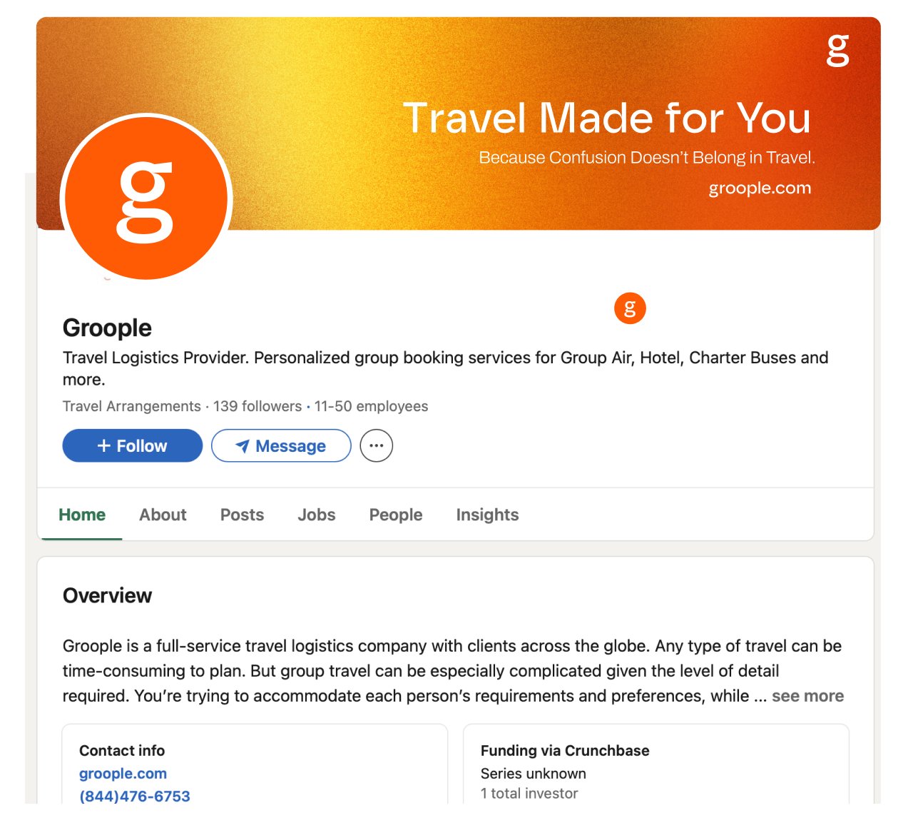 groople LinkedIn company page with the Gradient Cloud banner