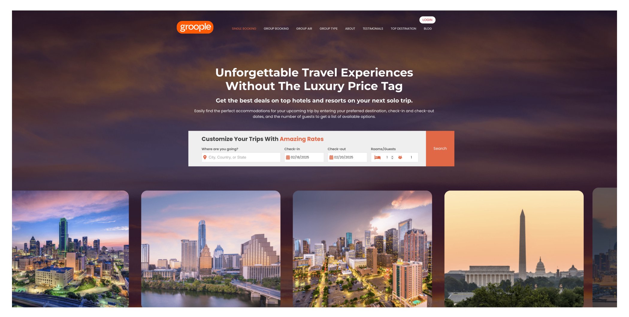 groople website homepage mockup