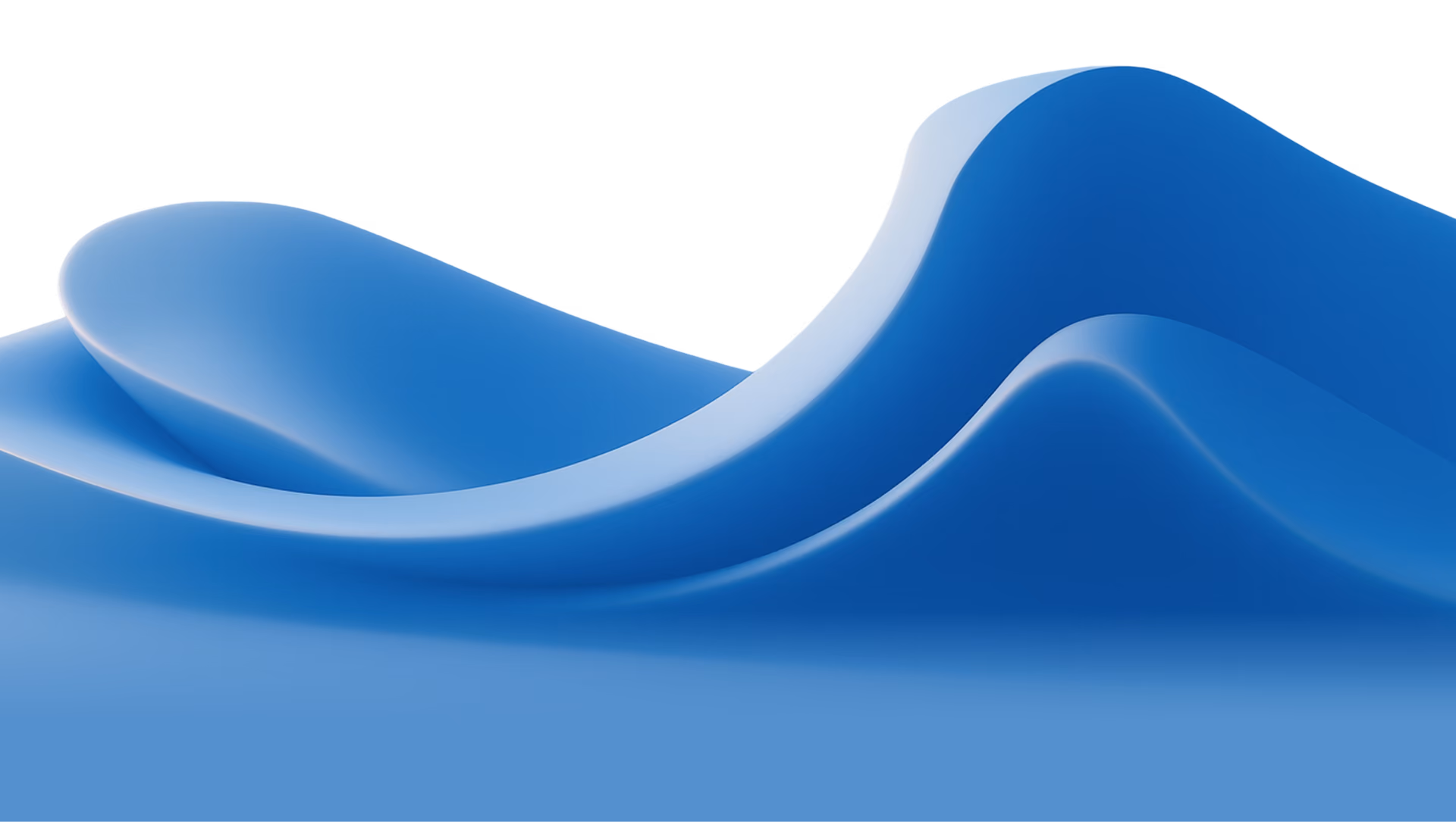 Abstract glossy blue 3D wave-shaped graphic on a transparent background.