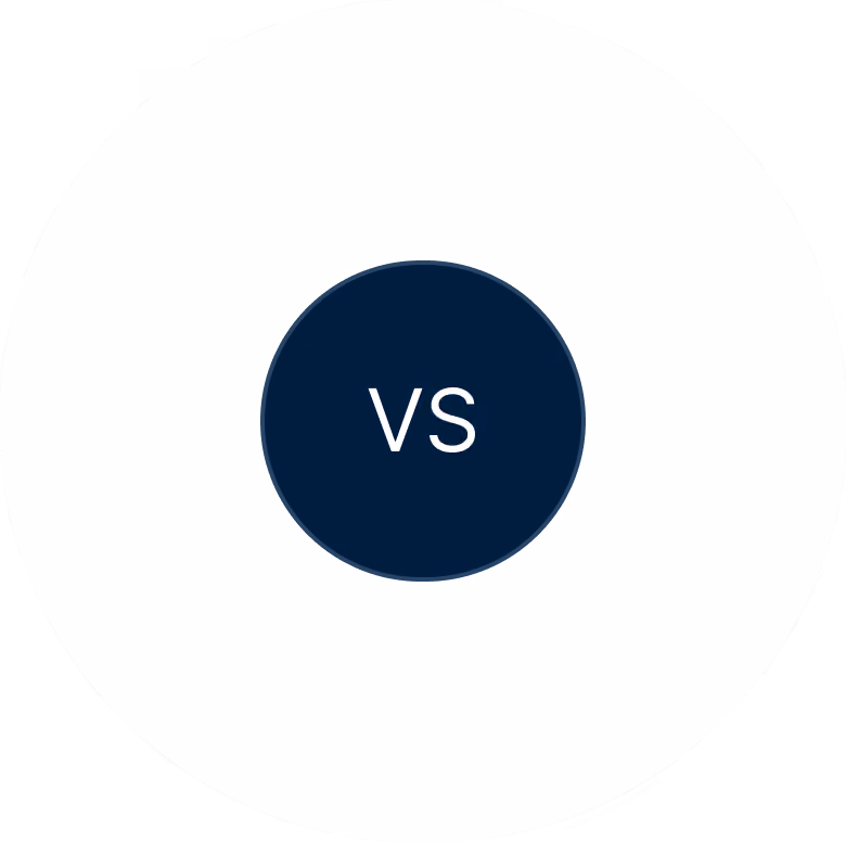 Dark navy circular icon with the white text 'VS' used for a comparison section.