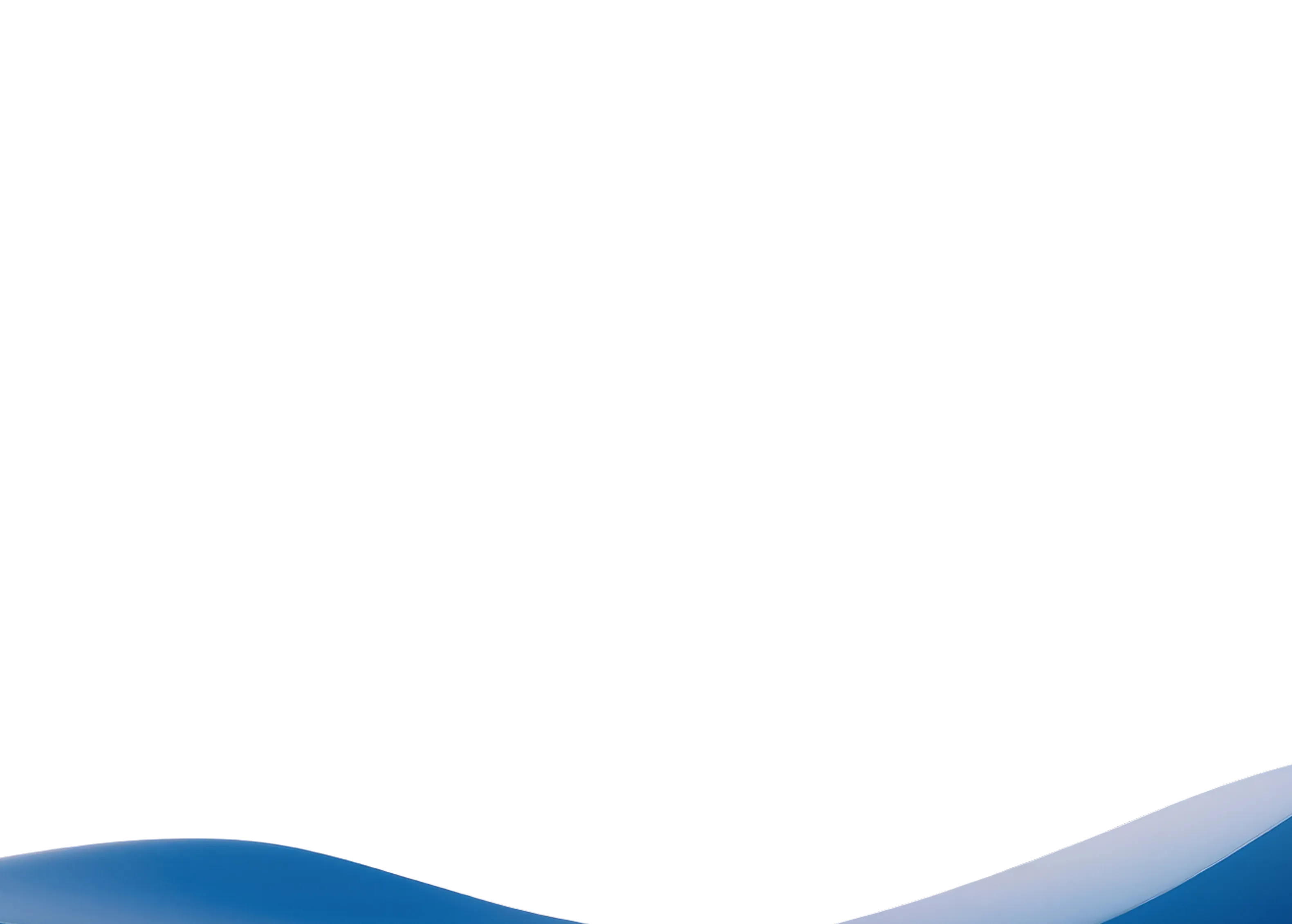 Abstract blue wave-shaped graphic overlay along the bottom of a white background.