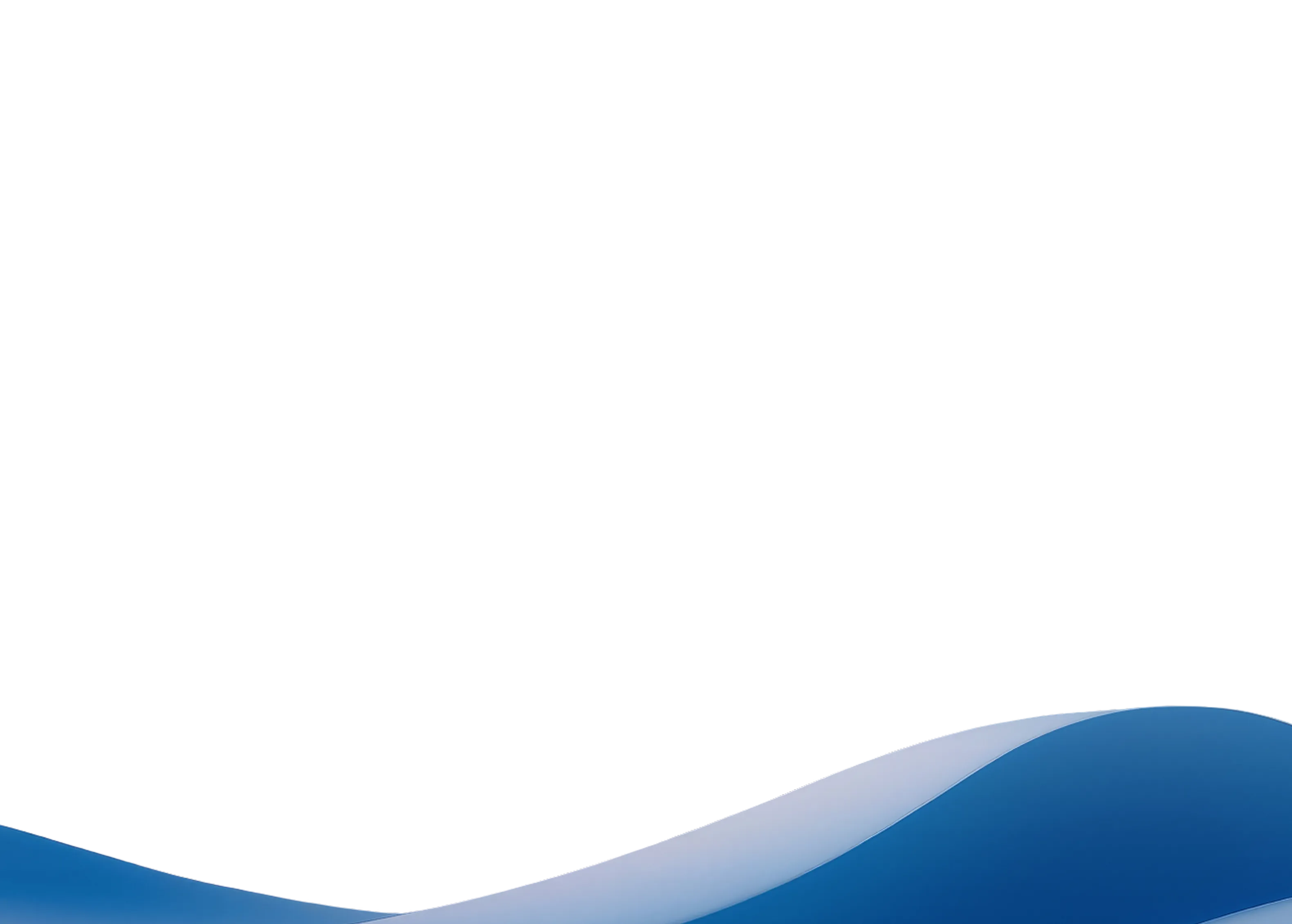 Abstract blue wave-shaped graphic overlay on a white background.