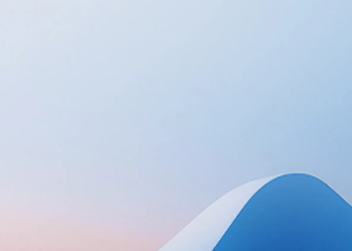 Soft pastel gradient background with a white and blue wave shape in the corner.