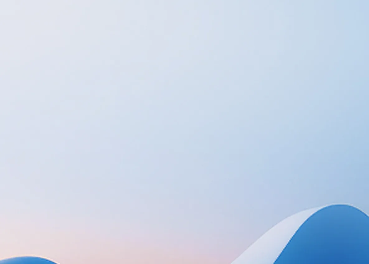 Soft blue and pink gradient background with a wave shape along the bottom.