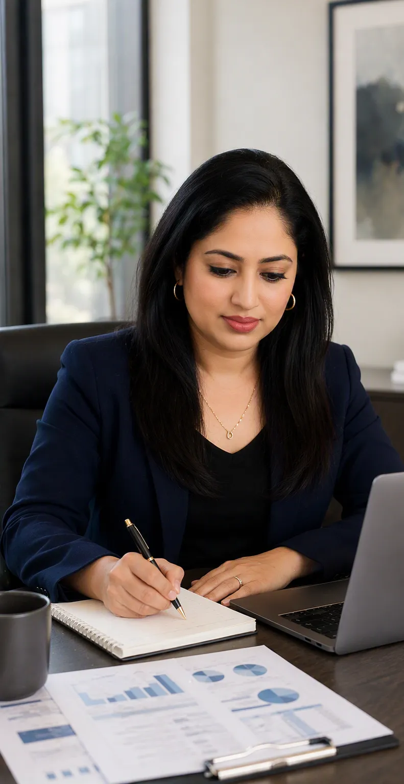 Juditha Agarwal, founder of Foundex, reviewing business process documentation — Melbourne operational consulting