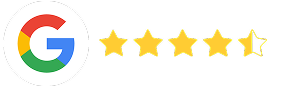Google logo followed by a 4.5-star rating with four full stars and one half star.