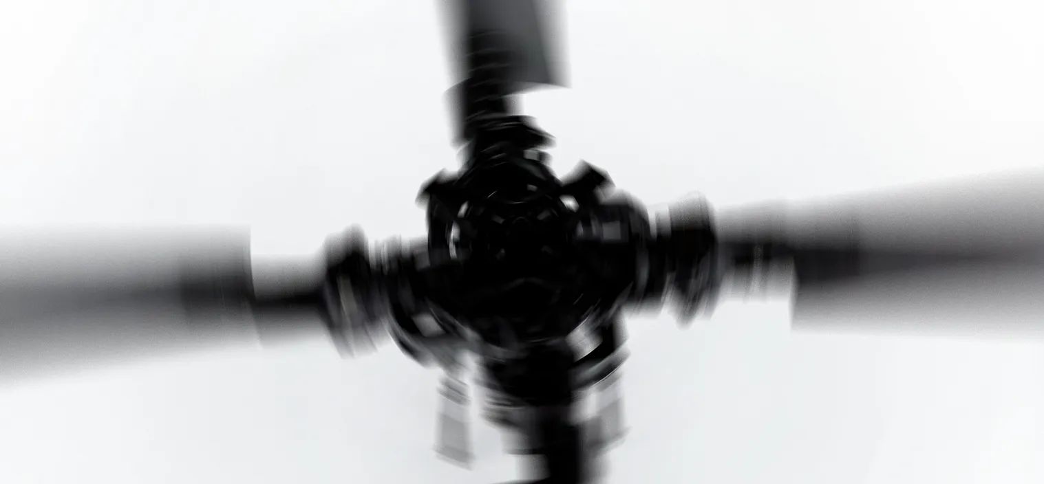 Helicopter blades spinning into motion blur, representing the pace at which AI search is moving