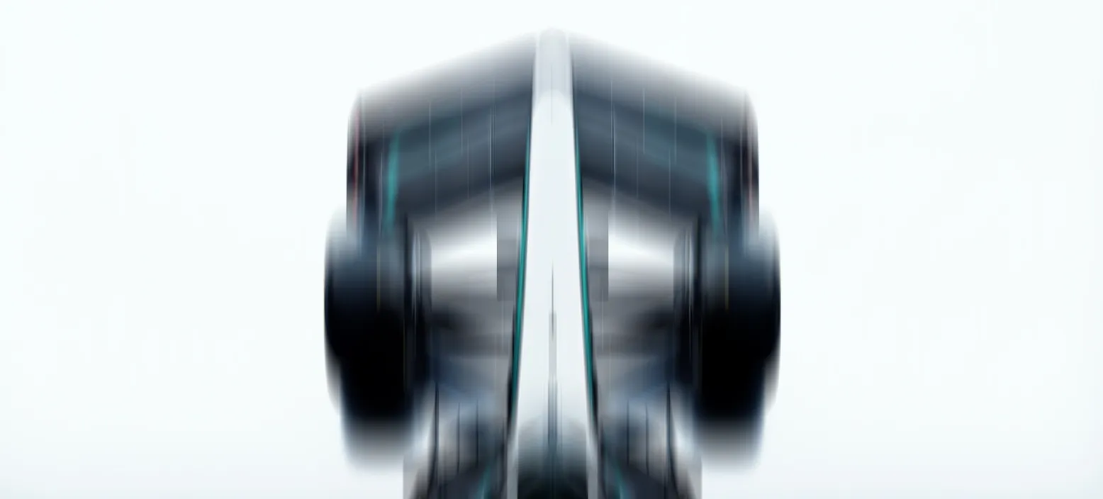 A Formula 1 car blurred at speed, representing the pace of AI-driven search