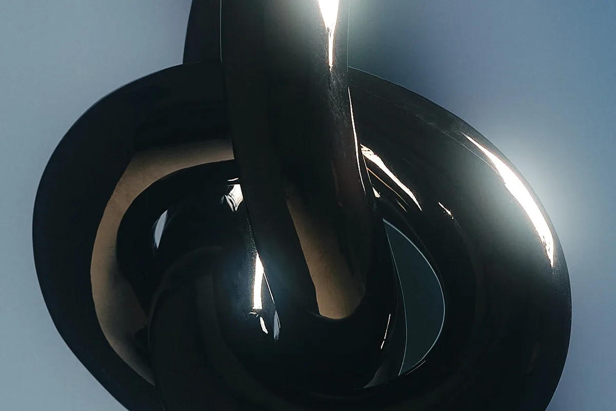 Glossy black form curving through itself, representing search behaviour shifting shape