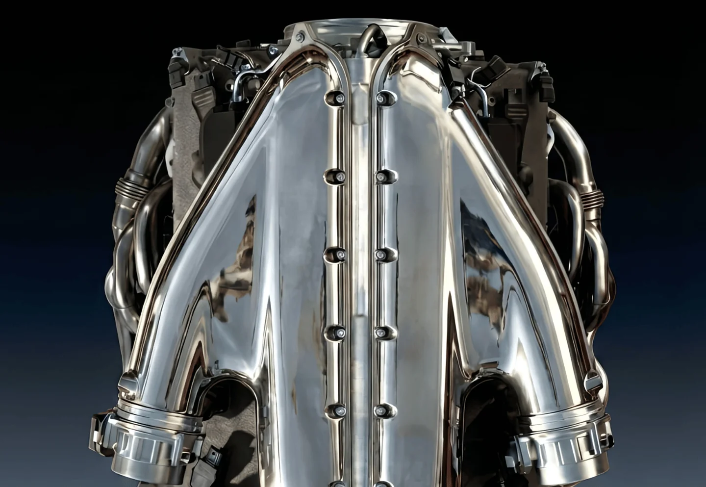 Polished chrome intake manifold on a dark background, representing a well-tuned advertising account