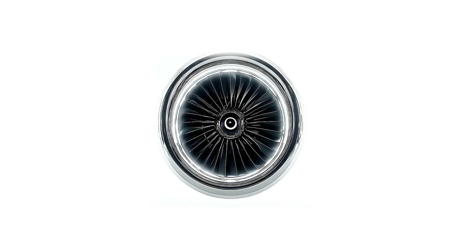 Front view of a turbine fan with polished blades
