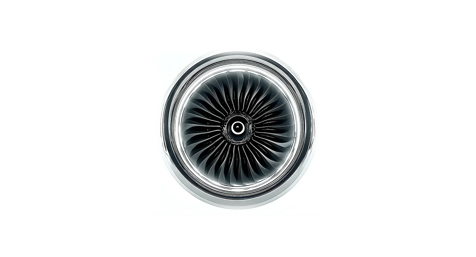 Front view of a jet turbine fan on a white background
