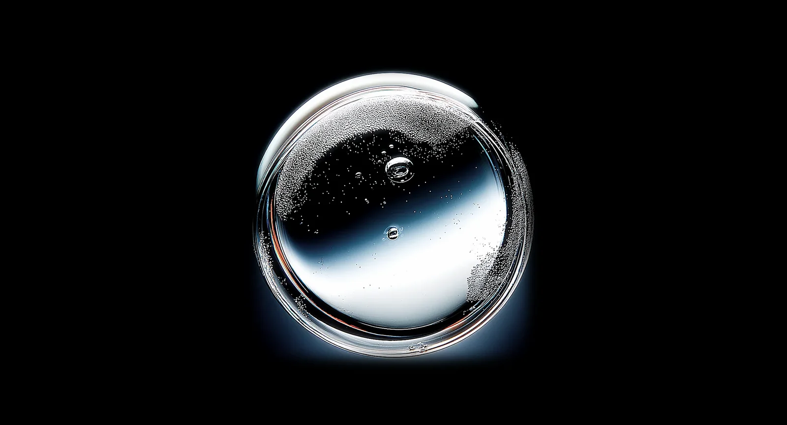 A clear glass sphere on a black background