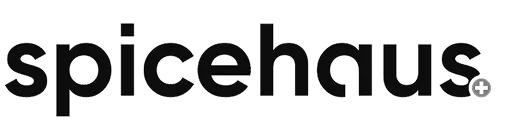 Logo texte noir avec 'spicehaus' en lettres minuscules modernes.