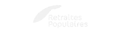 Logo Retraites Populaires avec un arc stylisé au-dessus du texte.