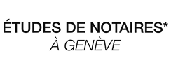 Texte « Études de notaires à Genève » en lettres majuscules noires sur fond blanc.