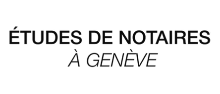 Texte « Études de notaires à Genève » en lettres majuscules noires sur fond blanc.