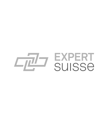 Logo Expert Suisse avec une croix suisse blanche sur fond gris et le texte Expert Suisse à droite.