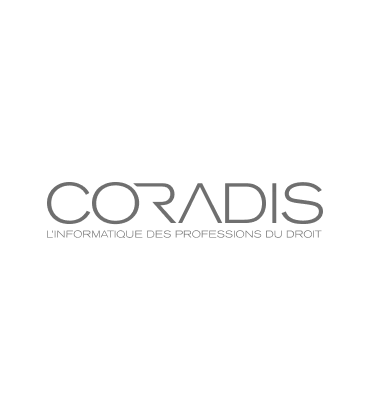Logo Coradis en texte gris sur fond noir.