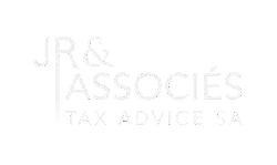 Logo JR & Associes Tax Advice SA in white text on transparent background.