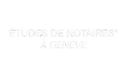 Texte blanc flou sur fond noir disant 'Études de notaires à Genève'.