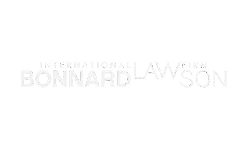 Logo blanc de Bonnard Lawson sur fond noir.