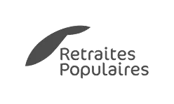 Logo de Retraites Populaires avec une plume stylisée au-dessus du texte.