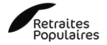 Texte en noir avec l'inscription 'Retraites Populaires' sur fond sombre.