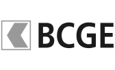 Logo BCGE avec un carré contenant une flèche pointant vers la gauche.