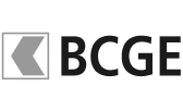 Logo BCGE avec un carré contenant une flèche pointant vers la gauche.
