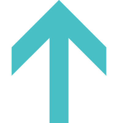 Turquoise arrow pointing straight up on a transparent background.
